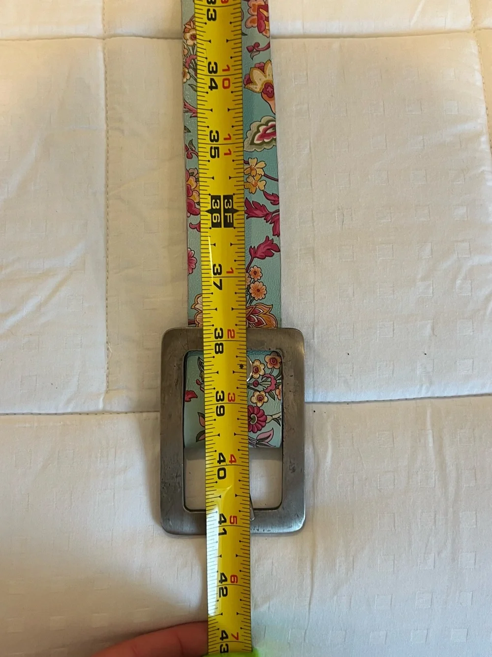 Floral Print Leather Belt in Light Blue